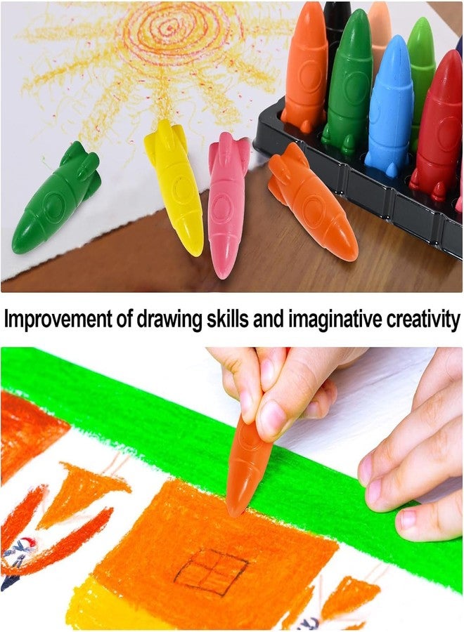 SAMVARDHAN Rocket Shaped Crayons for Kids - Non-Toxic Washable Crayons | Space-Themed |Easy Grip & Vibrant Colors | Art Supplies Creative Coloring Crayon Set for Toddlers & Children (12 Colors) - Image 5